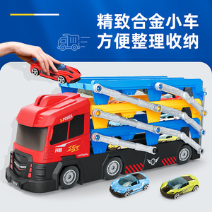 .儿童大卡车宝宝合金跑车模型收纳折叠变形弹射多功能惯性货车玩