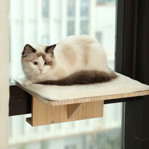 猫挂床实木窗边免打孔围栏挂墙猫跳台悬挂猫窝垫子壁挂式猫床四季