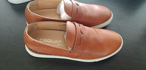 正品 DSQUARED2 男士皮鞋，全新 橙色一脚蹬豆豆鞋。