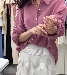 boe 2023夏季新款韩国东大门代购 质感纯色衬衫，紫粉色