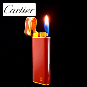 卡地亚打火机Cartier中国红色漆面卡地亚三色金二手打火机W