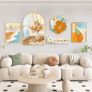 北欧客厅沙发背景墙装饰画奶油风小清新挂画田园花卉挂墙组合壁画