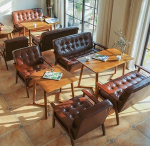 汉堡王瑞幸咖啡桌椅组合复古休闲咖啡厅甜品店餐厅美式装修桌椅卡