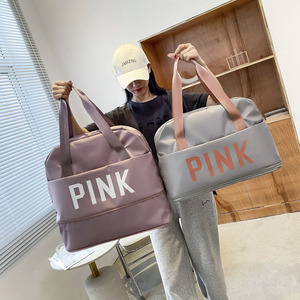 尼龙布牛津纺pink旅行包字母印花大容量托特单肩包女士出差行李袋