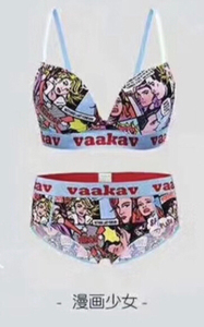 VaaKaV哇咔品牌印花文胸套装舒适内衣无钢圈上薄下厚文胸