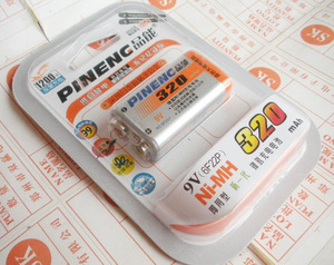 原装品能 PINENC 9V 320MAH 即用型 NI-MH充电电池 9V充电电池