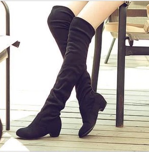 秋冬季韩版绒面女鞋小坡跟修身显瘦弹力靴过膝长靴单靴子中跟包邮