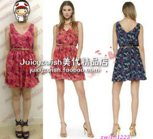 美国正品 Juicy couture 花朵 真丝 V领无袖连衣裙 JG009202 现货