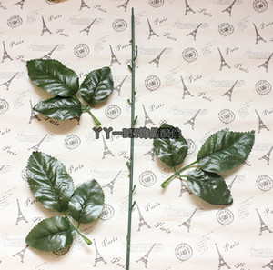 大单支玫瑰花枝干假花 仿真花枝干塑料杆+3片叶子 花杆长47.5cm