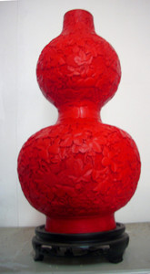 扬州漆器 红雕漆 超大20寸 葫芦型花瓶  工艺外事 礼品