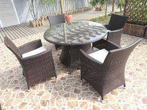 夕昌辰 欧式花园 1.2米圆藤咖啡餐 桌椅五件套组合 户外庭院家具