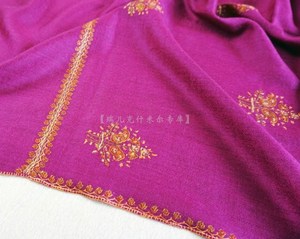【RUIR瑞儿】尼泊尔印度克什米尔手工刺绣橘红色山羊绒围巾披肩