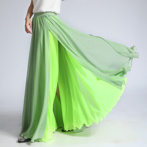 新款正品 雪纺半身裙长款 薄荷绿荧光色 高档面料大摆裙子