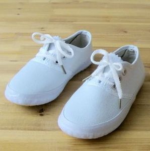 6.1儿童节系带小白鞋男孩女孩跳舞鞋 平底白色帆布纯白单鞋学校用