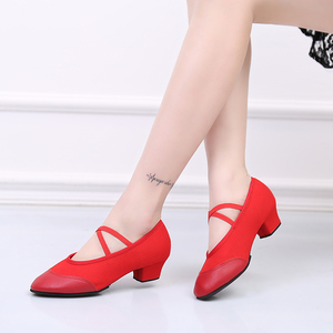 夏季新款广场舞鞋舞蹈鞋女红色软底帆布防滑教师鞋布鞋健身跳舞鞋