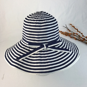 春夏季大檐条纹遮阳帽子女海边沙滩旅游防晒渔夫帽可折叠休闲布帽