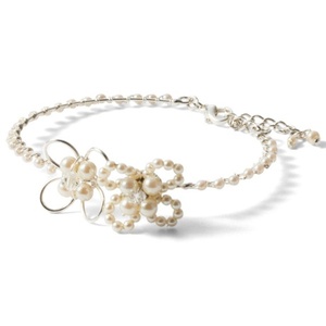 日本直送NATSUCO GRACE 白色珍珠花型花朵银色手环手镯首饰 现货