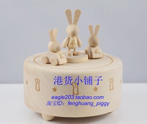 香港代购 法国agnes b delices限量版木质兔子旋转音乐盒礼物圣诞