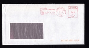 1985.1.29德国德国威斯巴登信件，D2型邮资机，布罗毛皮公司副戳