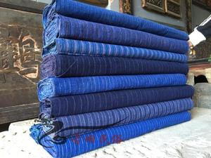 文革时期民间纯手工老土布 老粗布布料 蓝条色印染旧包裹布