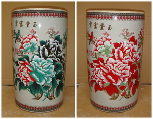 潮州陶瓷花瓶陶之坊陶瓷书筒箭筒纹片牡丹花鸟 红牡丹18寸46厘米