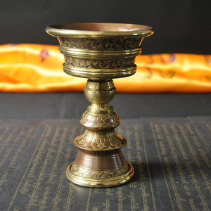 尼泊尔进口紫铜鎏金雕刻酥油灯 供灯 密宗佛灯 酥油灯