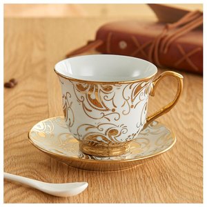 欧式茶杯套装电镀陶瓷金边咖啡杯子配碟送勺喝水杯牛奶杯包邮特价