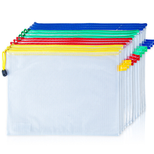 广博A4文件袋透明网格拉链袋办公档案袋塑料防水资料袋学生试卷袋