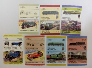 外国邮票 圣文森特和图瓦卢 火车，汽车，14枚 新