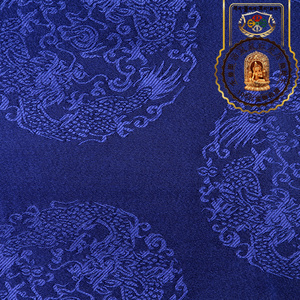藏红创意家居印度进口深蓝色二龙戏珠刺绣古装装饰布绸缎布料