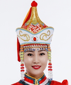 蒙古族女士帽子 蒙古舞蹈演出头饰新娘帽 香妃女帽 蒙古头饰女