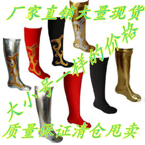蒙古服靴鞋套藏族表演演出舞蹈靴套高弹力红色金银色黑色花纹鞋套