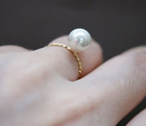 淡水珍珠戒指 进口DIY首饰配件材料 金色铜镀k金针插麻花戒指