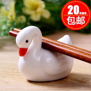 出口日本台湾筷架陶瓷萌系陶瓷天鹅筷子架精品摆件小饰品