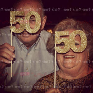 定制50周年结婚纪念日金婚蛋糕插牌银婚庆礼品拍照道具送父母长辈