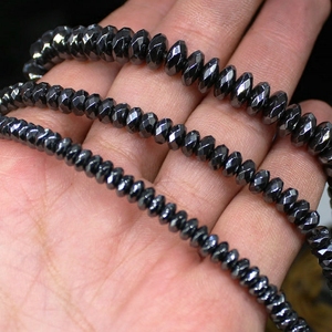 无磁性 天然黑胆石矿物铁石切角算盘珠散珠 DIY饰品手作材料配件