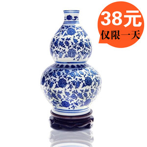 景德镇陶瓷器仿古青花瓷葫芦花瓶家居装饰工艺品客厅招财风水摆件