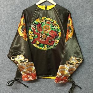 yaobyman刺绣宽松男女同款中国民族风潮流龙袍蝙蝠袖个性原创卫衣
