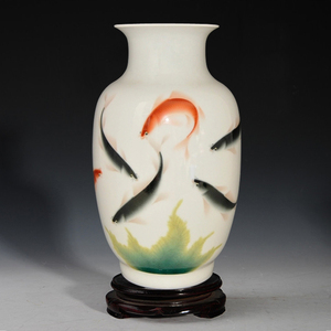 景德镇陶瓷器 名人名作大师手绘花瓶 夏国安《富贵有余》收藏品