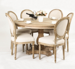 定做法式复古实木餐桌高端橡木圆形餐桌时尚简易餐台做旧客厅饭桌