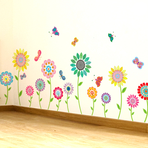 卡通踢脚线墙贴纸儿童房卧室客厅墙边装饰可爱小花向日葵贴画自粘