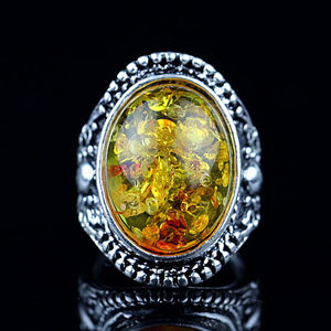 059泰国宫廷复古琥珀戒指 超大夸张大宝石食指环男女民族装饰品