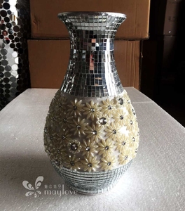 创意时尚花瓶 工艺品玻璃条菊花水钻客厅花艺摆件家居装饰小花瓶