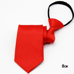 大红色纯色拉链领带 男正装职业商务结婚 8CM易拉得懒人领带