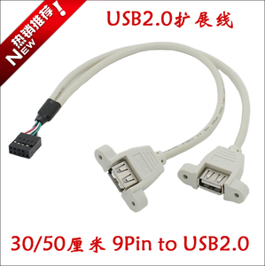 30厘米 主板9Pin转USB2.0 2口扩展线带螺丝孔可固定