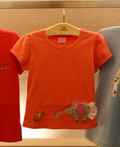 需订购！泰国Jim Thompson 女孩全棉T恤橘色母子象1-4岁 包邮