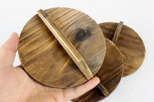 中式迷你小号木锅盖烧杉木做旧锅盖无漆轻质小小锅盖直径约13.5cm