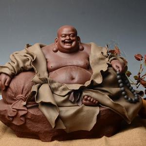 中国紫砂雕塑大师沈益新 人物原矿摆件把件茶宠精品布袋弥勒佛