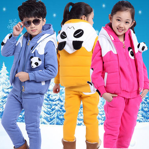 童装冬装套装男童女童儿童卫衣三件套加厚加绒大童熊猫款小孩衣服