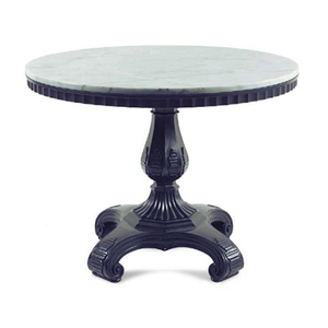 后现代大理石面餐桌圆形四人休闲桌黑色烤漆家具家用洽谈桌子